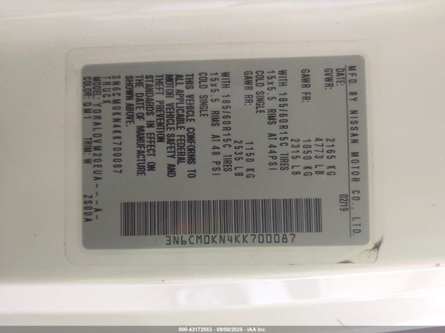 Nissan NV200 2019 3N6CM0KN4KK700087 Image 9