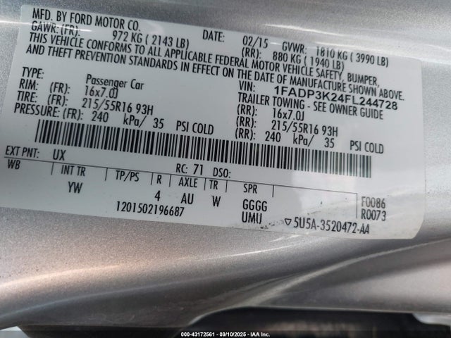 1FADP3K24FL244728 Ford 2015