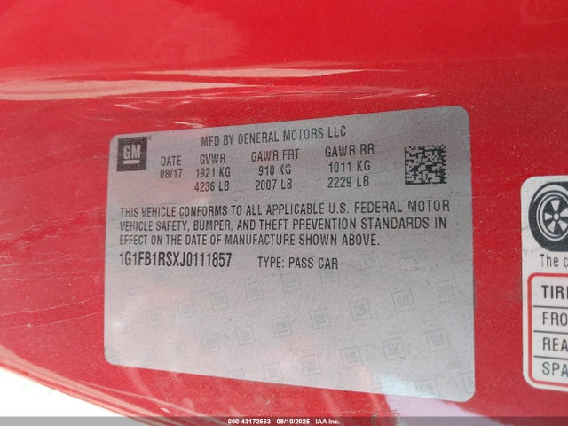 1G1FB1RSXJ0111857 Chevrolet lgx - direct injection, variable valve timing, alum, gen 2
