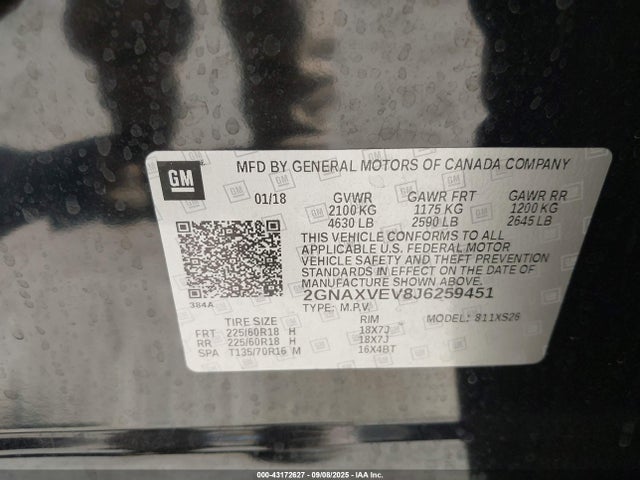 2GNAXVEV8J6259451 Chevrolet lyx - direct injection, vvt, fgt, turbo, alum, gen1