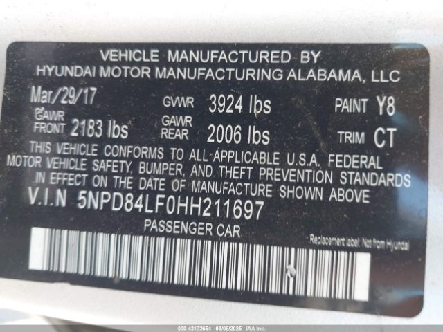 2017 HYUNDAI ELANTRA 5NPD84LF0HH211697 Photo 8