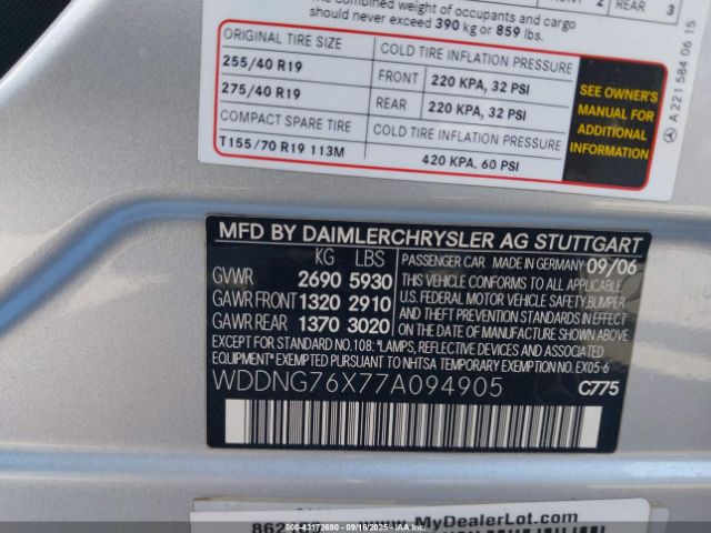 2007 MERCEDES-BENZ S 600 WDDNG76X77A094905 Photo 8