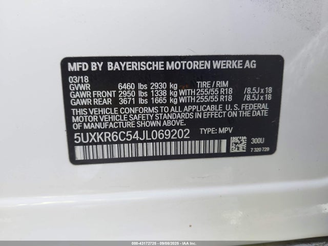 5UXKR6C54JL069202 BMW 2018