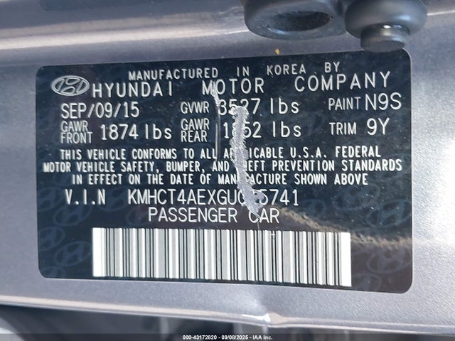 Hyundai dohc gdi gamma 2016 KMHCT4AEXGU015741 Image 9