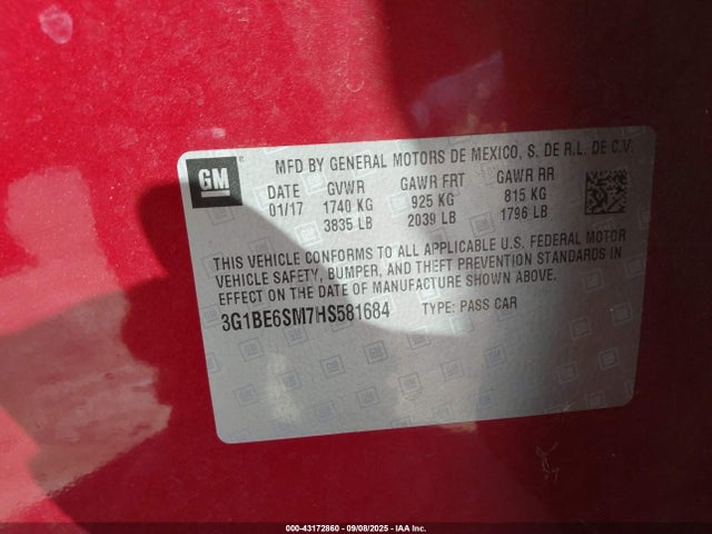 3G1BE6SM7HS581684 Chevrolet le2 -di: direct injection, vvt: variable valve timing, gen, alum