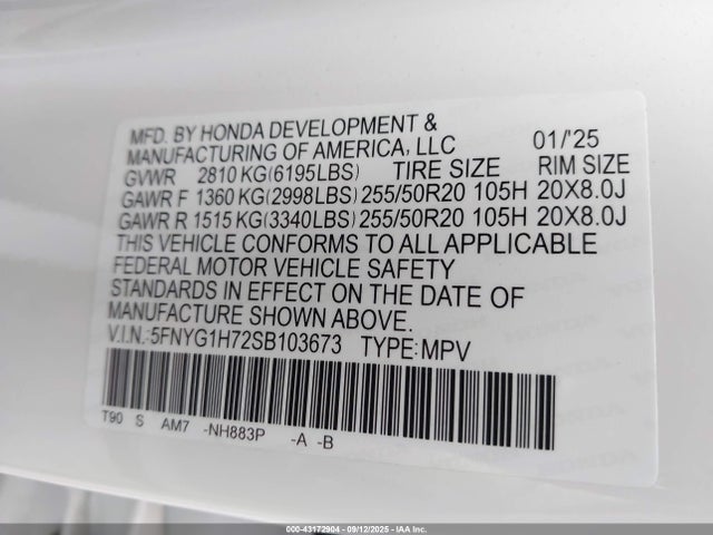 5FNYG1H72SB103673 Honda j35y8