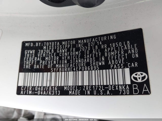 Toyota 2zr-fe 2014 5YFBURHE4EP086895 Image 9
