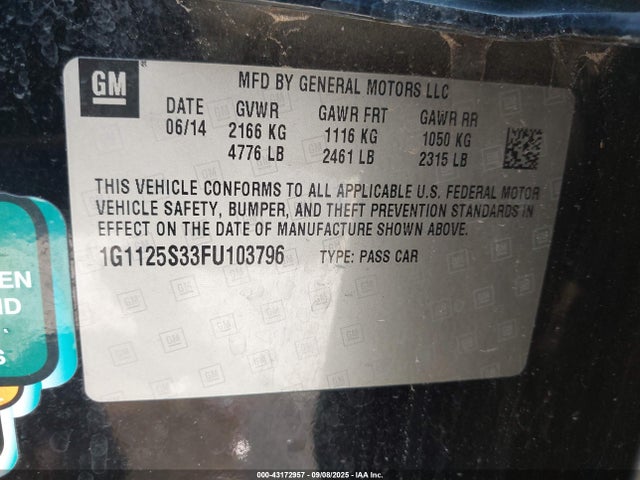 Chevrolet lfx 2015 1G1125S33FU103796 Image 9