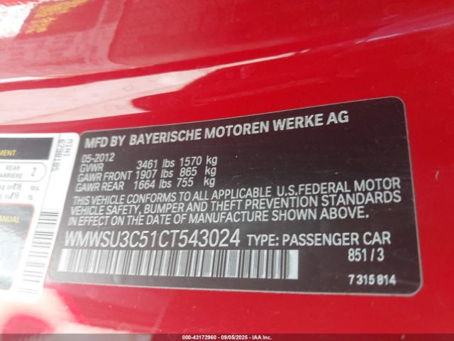 2012 MINI COOPER WMWSU3C51CT543024 Photo 8