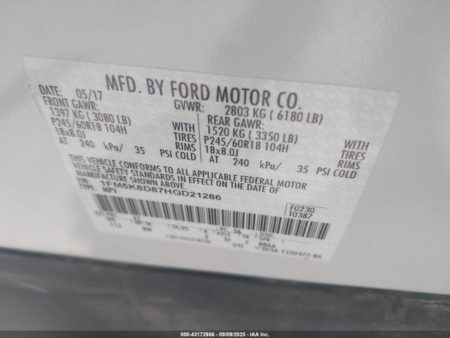 Ford 3.5l ti-vct 2017 1FM5K8D87HGD21286 Image 4