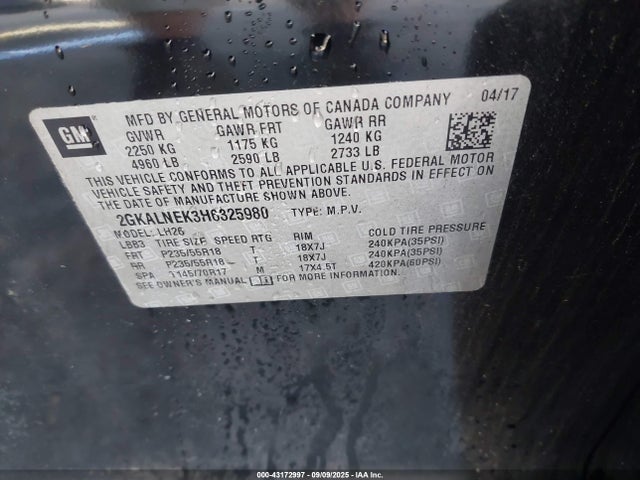 2GKALNEK3H6325980 GMC lea - sidi: spark ignited direct injection, e85 max, alum