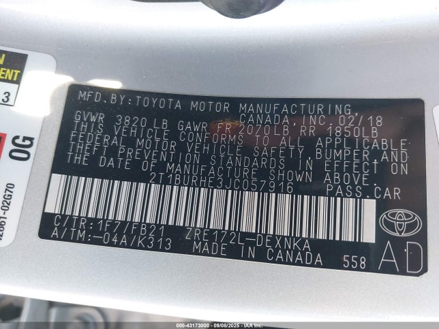 Toyota 2zr-fe 2018 2T1BURHE3JC057916 Image 9