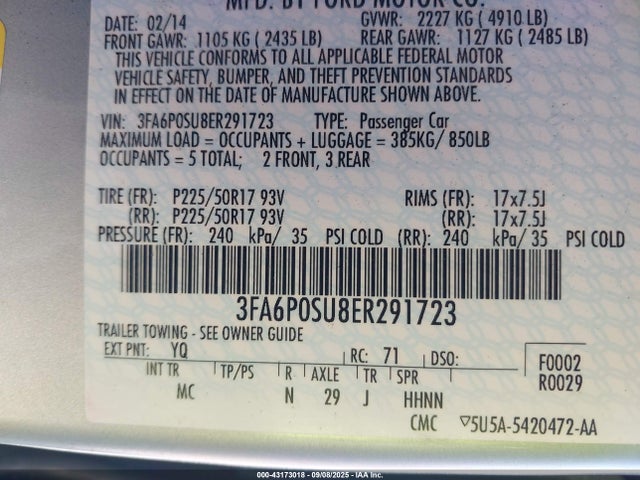 3FA6P0SU8ER291723 Ford Fusion
