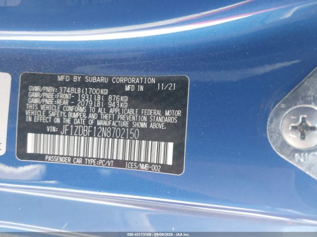 2022 SUBARU BRZ JF1ZDBF12N8702150 Photo 8