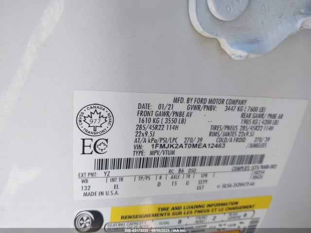 1FMJK2AT0MEA12463 Ford Expedition