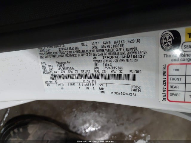 3FADP4EJ6HM164437 Ford 1.6l ti-vct premium fuel