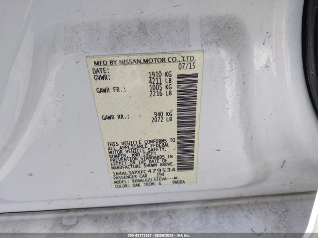 Nissan Altima 2015 1N4AL3APXFC479534 Image 9