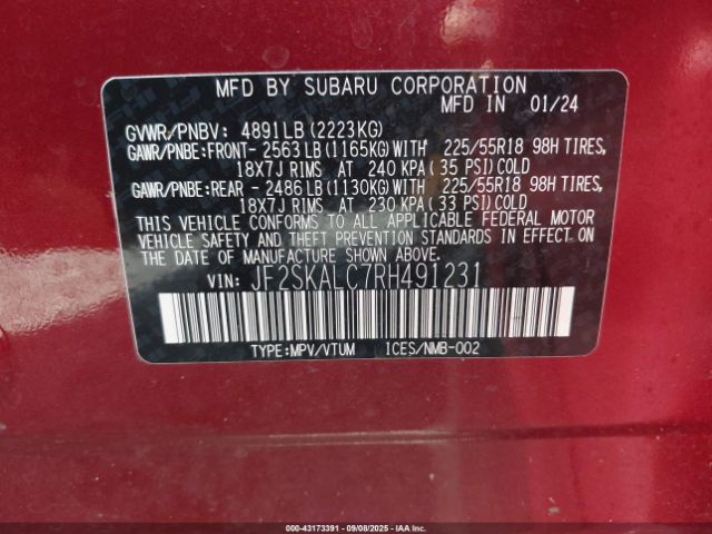 2024 SUBARU FORESTER JF2SKALC7RH491231 Photo 8