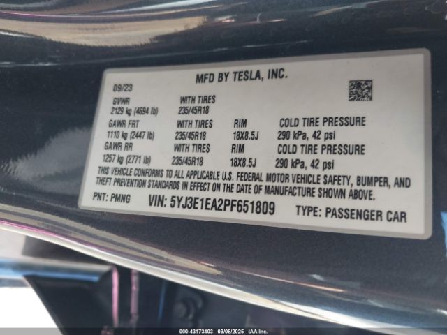 2023 TESLA MODEL 3 5YJ3E1EA2PF651809 Photo 8