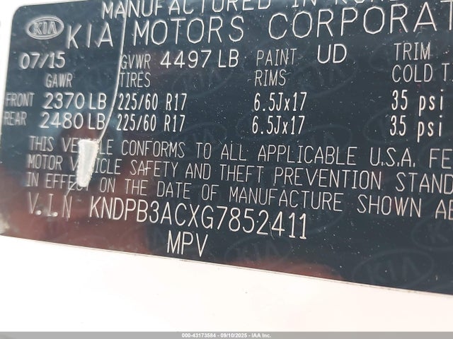 KNDPB3ACXG7852411 KIA dohc gdi theta ii