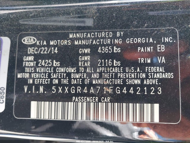 5XXGR4A71FG442123 KIA dohc gdi theta ii