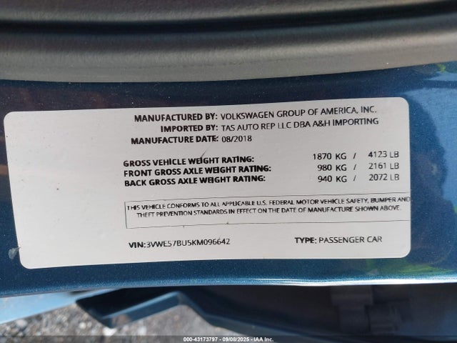 Volkswagen 1.8 tsi 2019 3VWE57BU5KM096642 Image 9