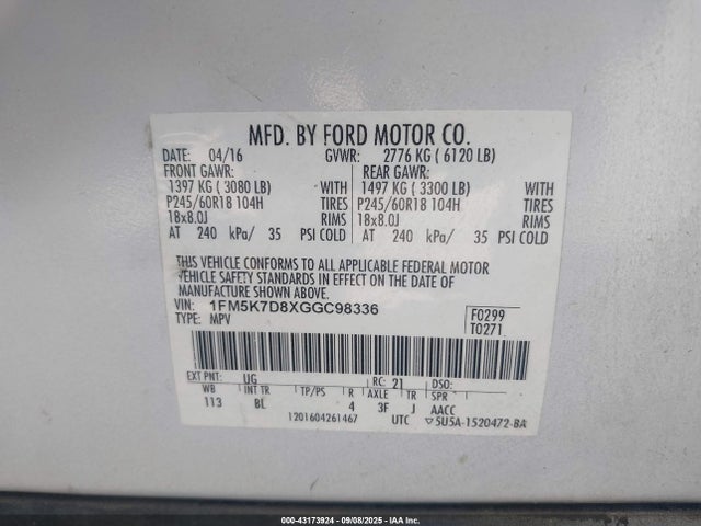 1FM5K7D8XGGC98336 Ford 2016