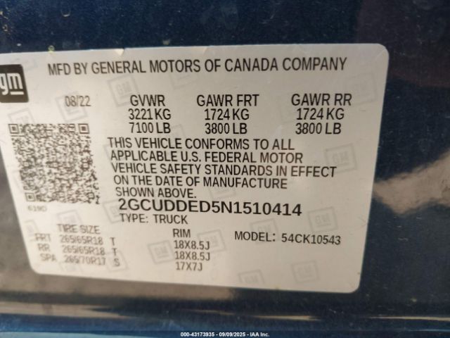 2022 CHEVROLET SILVERADO 1500 2GCUDDED5N1510414 Photo 8