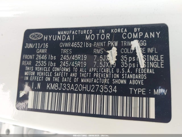KM8J33A20HU273534 Hyundai t-gdi gamma