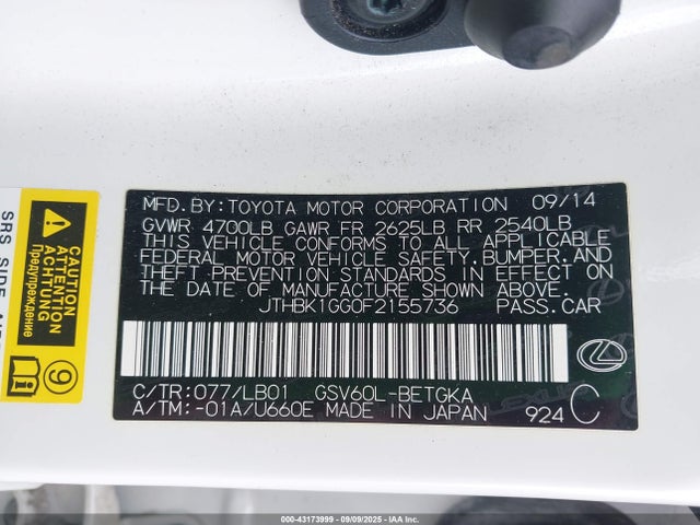 JTHBK1GG0F2155736 Lexus 2gr-fe