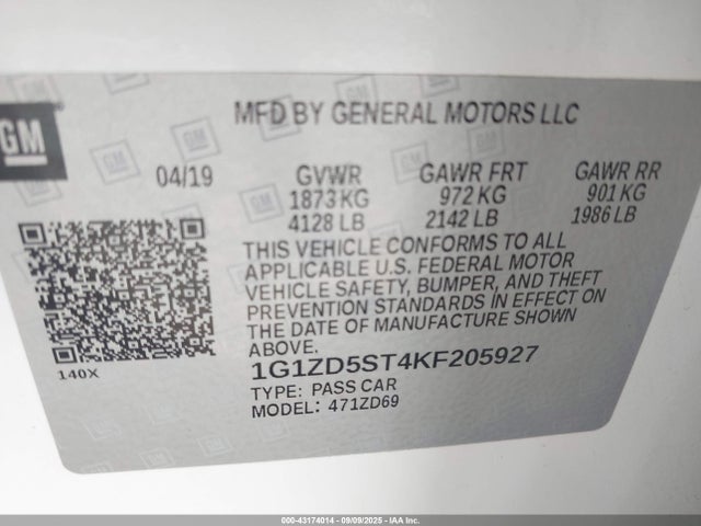 2019 CHEVROLET MALIBU 1G1ZD5ST4KF205927 Photo 8