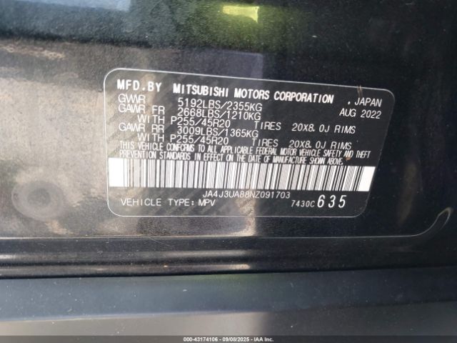 2022 MITSUBISHI OUTLANDER JA4J3UA88NZ091703 Photo 8