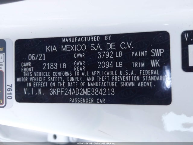 3KPF24AD2ME384213 KIA mpi nu