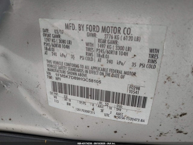1FM5K7D89HGC58105 Ford 3.5l ti-vct