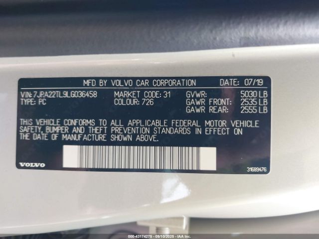 2020 VOLVO S60 7JRA22TL9LG036458 Photo 8