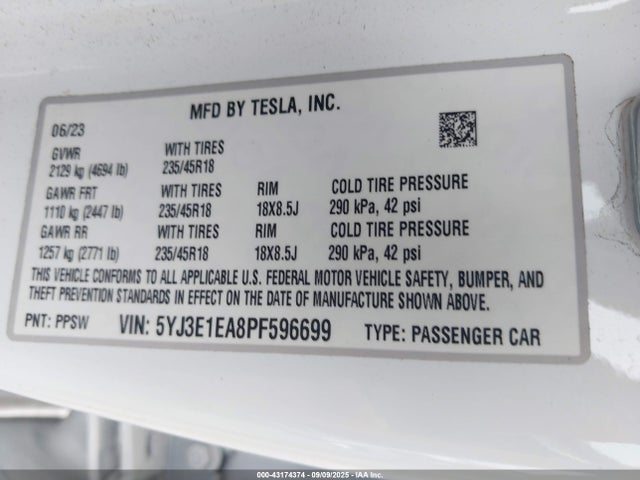 2023 TESLA MODEL 3 5YJ3E1EA8PF596699 Photo 8