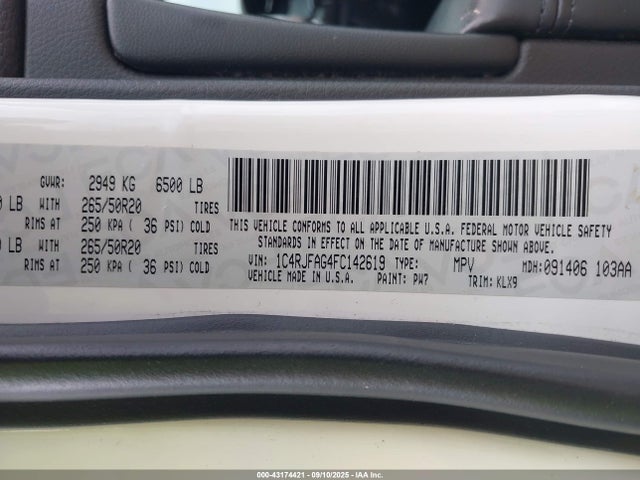 1C4RJFAG4FC142619 Jeep Grand Cherokee