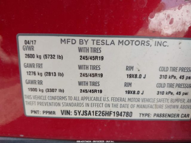 2017 TESLA MODEL S 5YJSA1E26HF194780 Photo 8