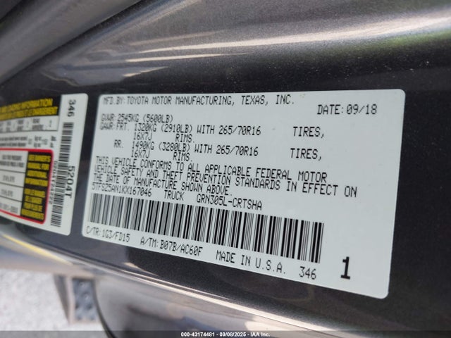 5TFSZ5AN1KX167046 Toyota 2gr-fks