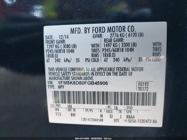 Ford 2015 2015 1FM5K8D80FGB45906 Image 9