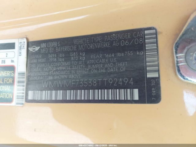 2008 MINI COOPER S WMWMF73538TT92494 Photo 8