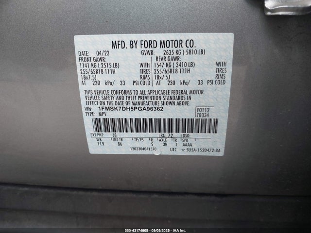 Ford ti-vct 2023 1FMSK7DH5PGA96362 Image 9
