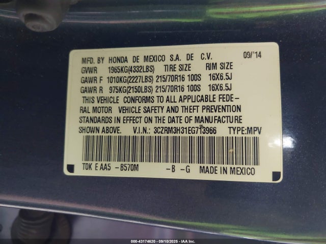 3CZRM3H31EG713966 Honda k24z7