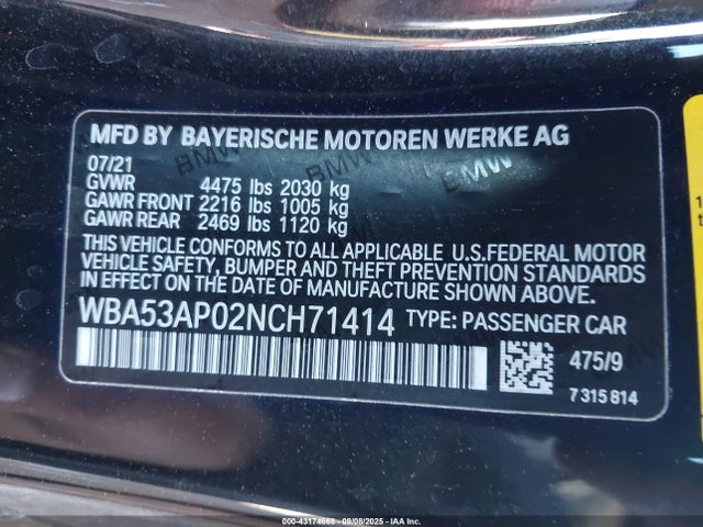 BMW 430I 2022 WBA53AP02NCH71414 Image 9