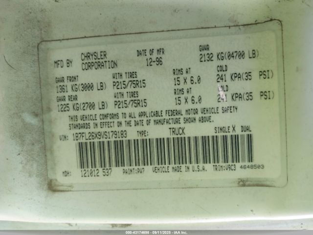 1997 DODGE DAKOTA 1B7FL26X9VS179183 Photo 8