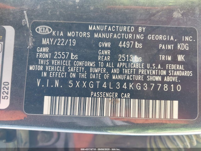 5XXGT4L34KG377810 KIA gdi