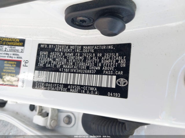 Toyota 2ar-fe 2017 4T1BF1FK3HU268837 Image 9