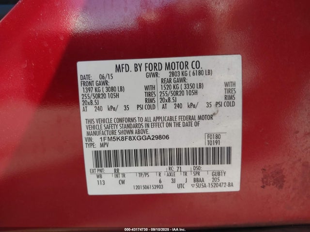 1FM5K8F8XGGA29806 Ford Explorer