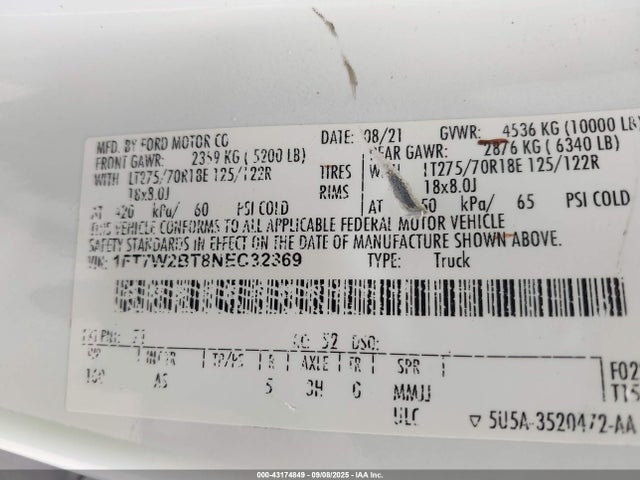Ford 2022 2022 1FT7W2BT8NEC32369 Image 9