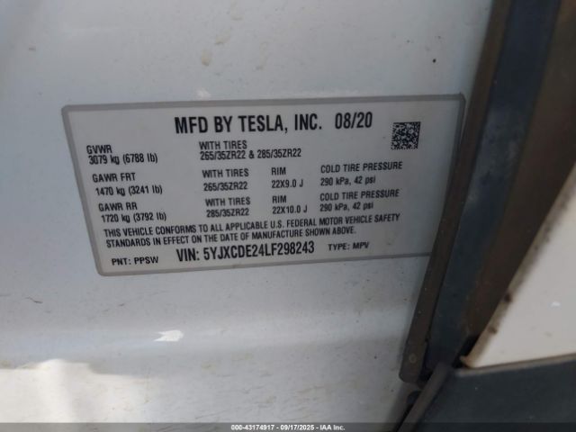 2020 TESLA MODEL X 5YJXCDE24LF298243 Photo 8